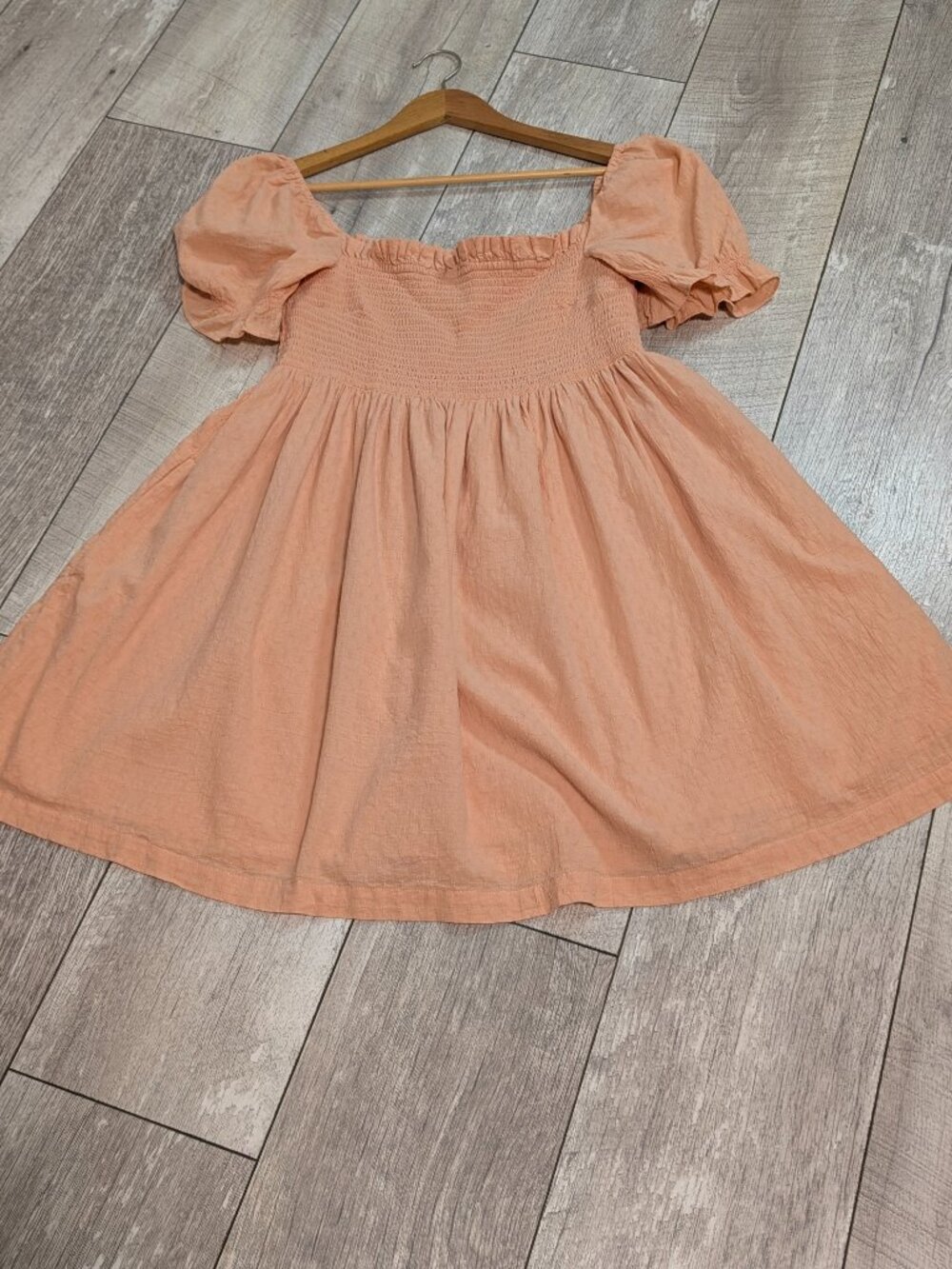 Abercrombie & Fitch Terracotta Babydoll Mini Dress Puff Sleeve XL Smocked Boho - Picture 7 of 13